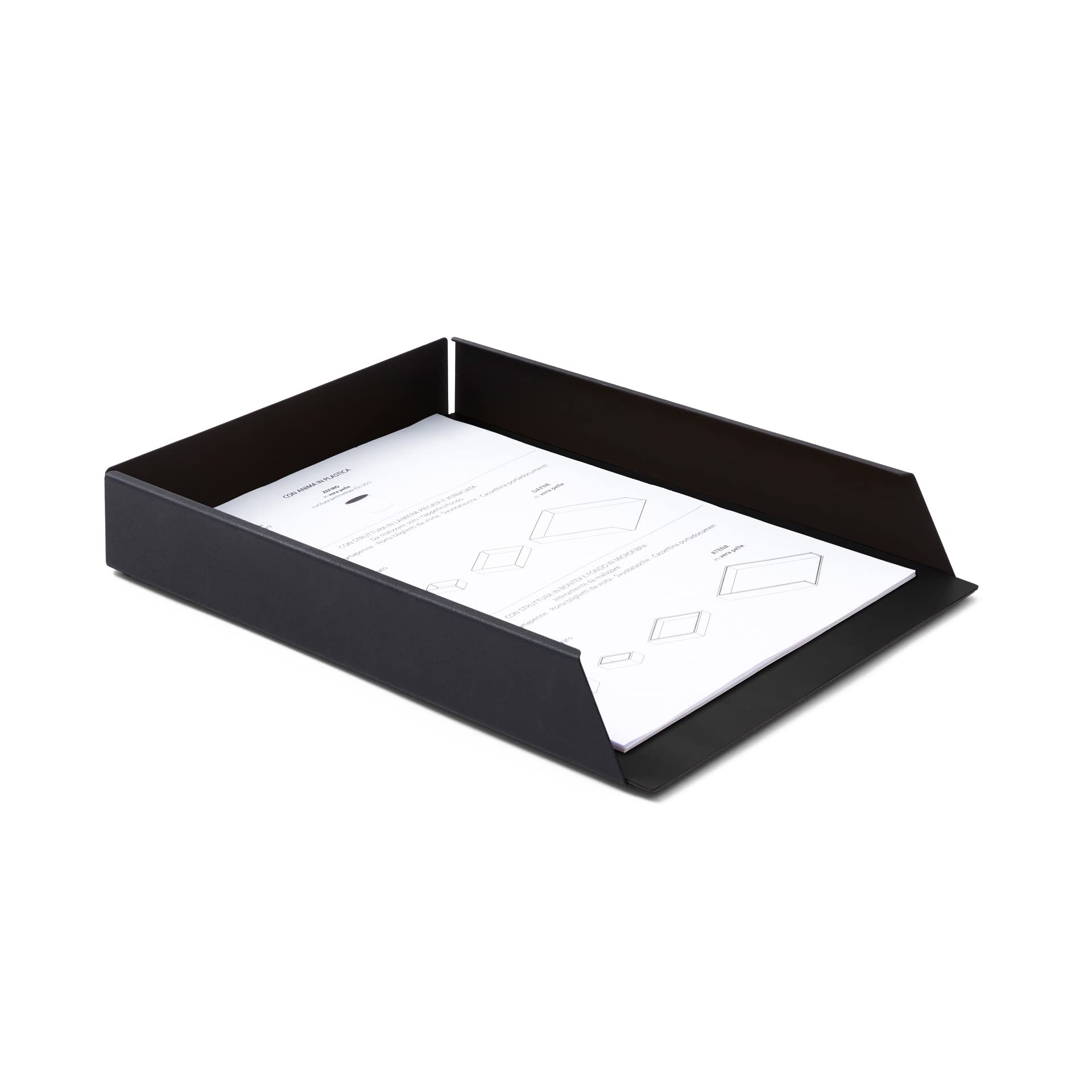 Eglooh - Moire - Ablagefächer Stapelbar für Schreibtisch und Büro mit Struktur aus schwarzem Stahl - Innerer Boden aus Leder Schwarz - DIN A4 cm 32,5 x 24,2 x H.5 - Made in Italy