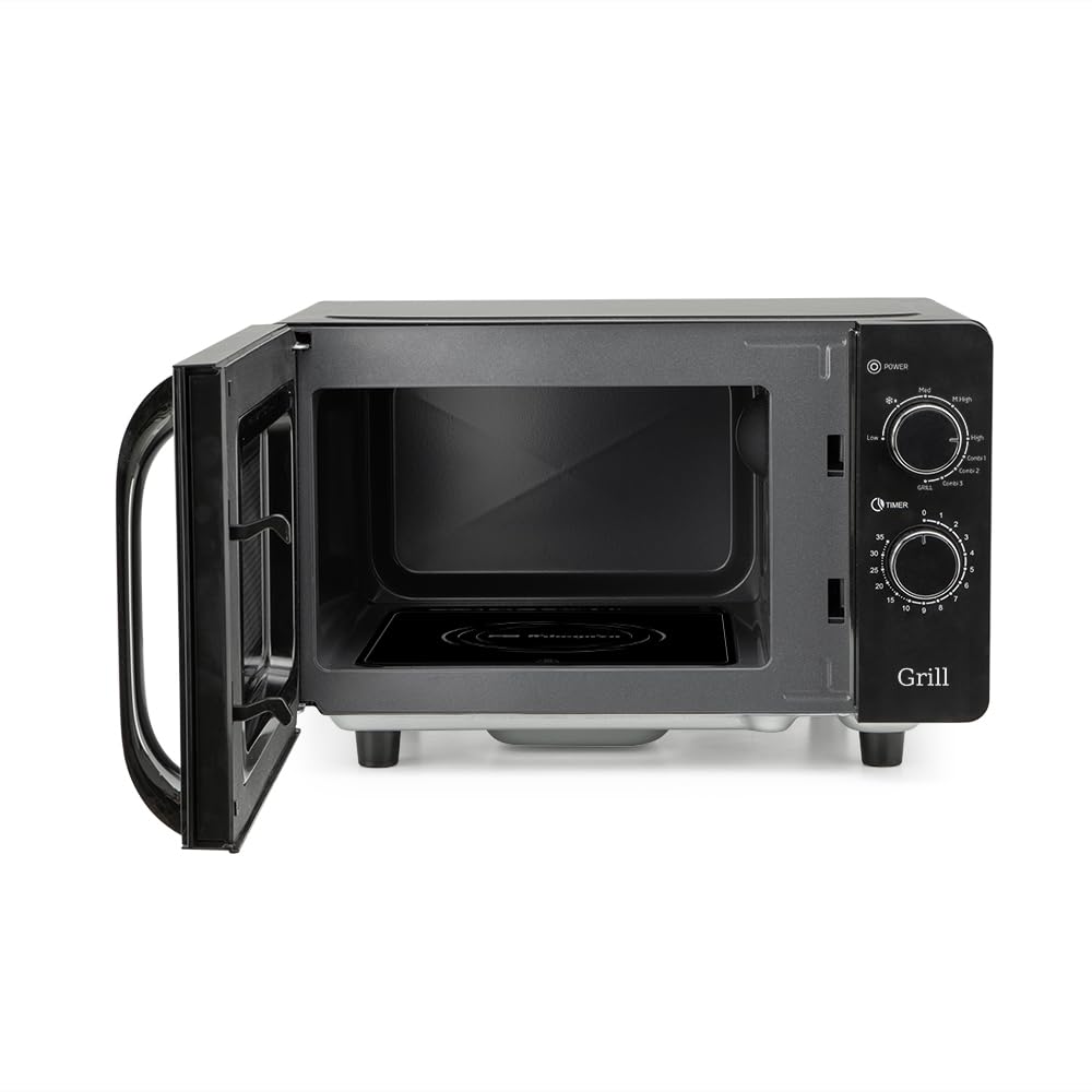Microondas Orbegozo MIG 2071 CE, 20 Litros, 700 W, Sin plato giratorio, apta para platos cuadrados, 5 niveles de potencia, función grill, negro.