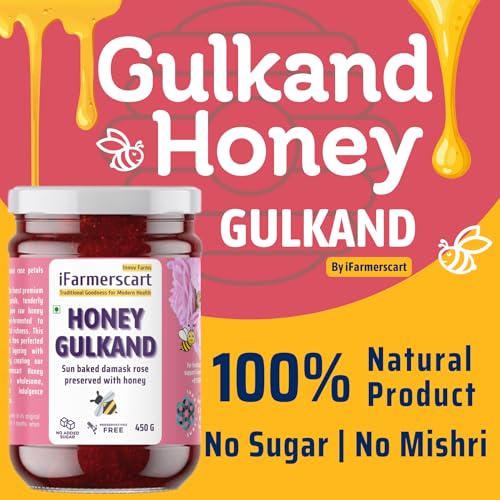Image of iFarmerscart Honey Gulkand | Fiber Rich | No Added Sugar | No Artificial Flavors | Sun Baked Pure & Fresh Damask Rose Petal Jam | Handcrafted | Potassium, Calcium, Magnesium and and Antioxidants Rich | Better Digestion | No Added Sugar Jam