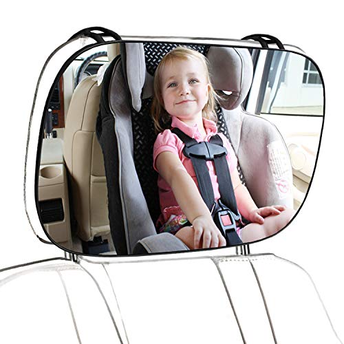 Image of JONMON Baby Car Mirror, Shatterproof Adjustable Infant Rear Facing View Seat Mirror with Large Convex Clear Glass for Fixing Automotive Backseat Headrest