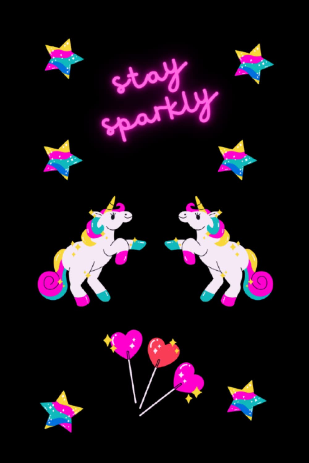 Unicorn Stay sparkly girls notebook diary journal black pink
