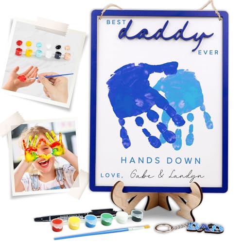 10' Hands Down Best Daddy Ever Gifts Frame with Paint, Dad Keychain Birthday Father's Day Gift for...
