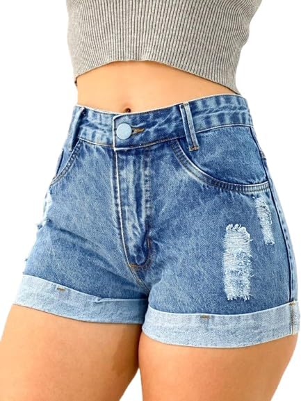Short Jeans Barra Dobrada Cintura Alta (BR, Cintura, 44, Slim, Re...