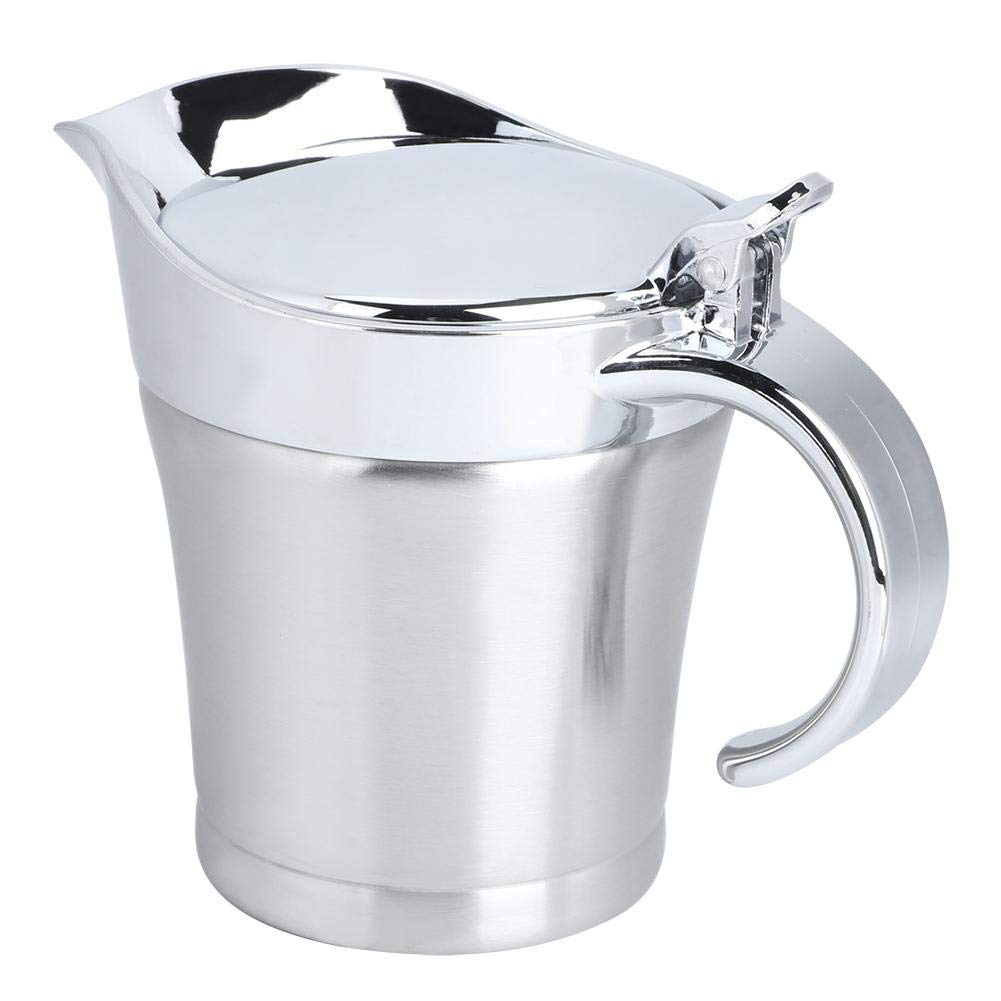 Stainless Steel thermal Gravy Boat, 16Oz Double Insulated Gravy Sauce Jug with Hinged Lid for Family Dinner, Thanksgiving, Halloween, Christmas 450ML
