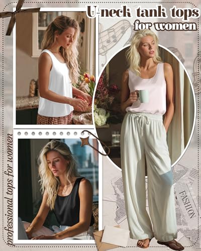 Image of 3 Pack Women's Silk Satin Tank Tops Sleeveless Scoop Neck Camisole Summer Lightweight Blouses Dressy Casual Shirts