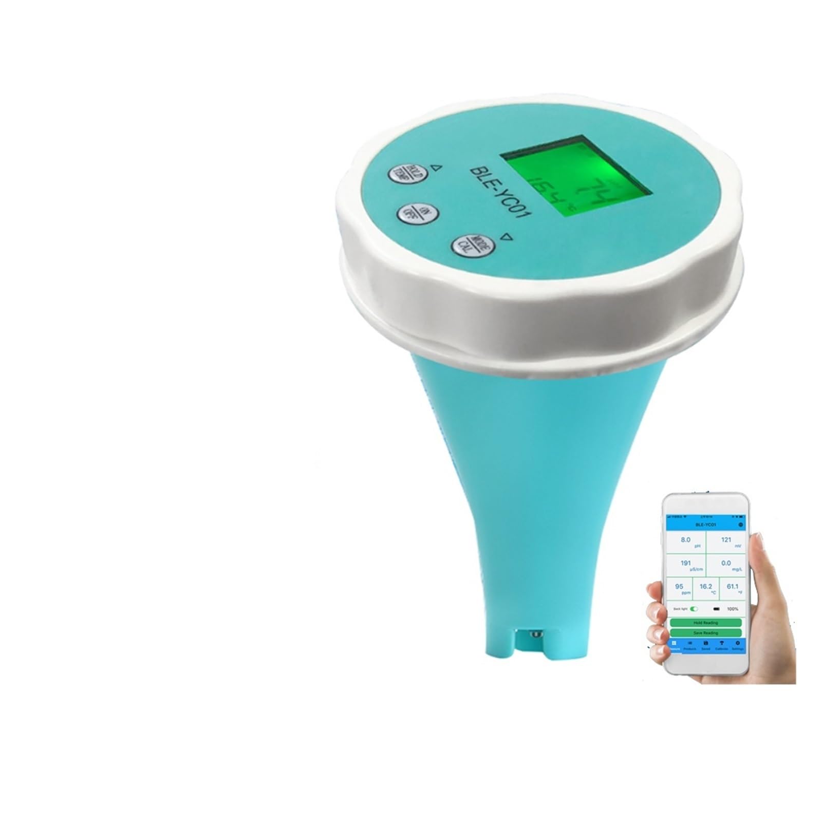 Misuratore PH, Rilevatore portatile 6 in 1 della qualità dell'acqua PH EC TDS ORP Temperatura del cloro CL APP Display Piscina 6in1 Tester della qualità dell'acqua(6 IN 1 No Solar)