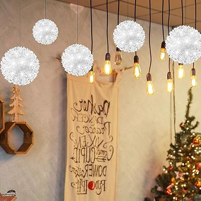 Christmas Lighted Ball 5.5 Outdoor Hanging Sphere Lights Orb 50 LED Cool White Starlight Sphere for Tree, Porch, Gazebo, Bedroom Decorations