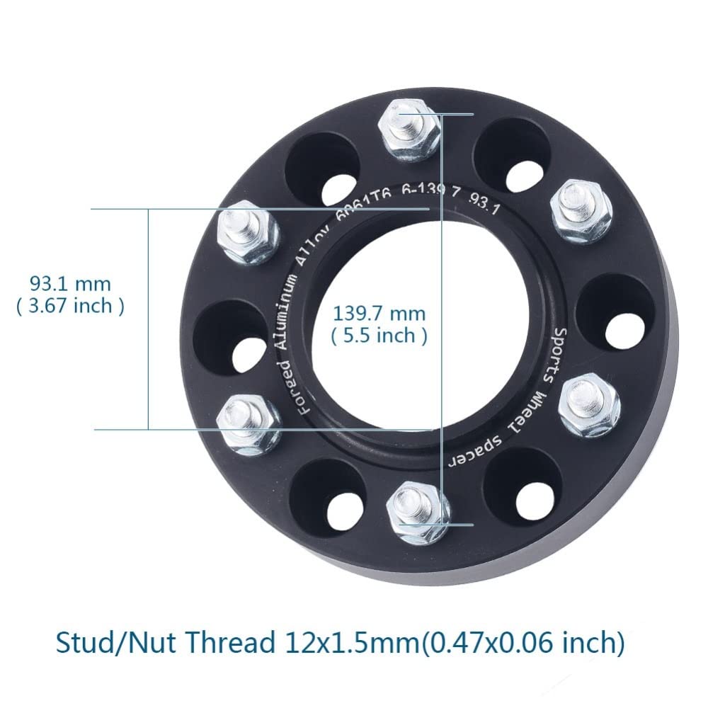 Joints Moyeu Roue Élargis 2 Pièces PCD 6x139.7 M12x1.5 Adaptateur D'entretoise De Roue Hubcentrique Alésage Central 93.1MM Moyeu Centré 6 Pattes