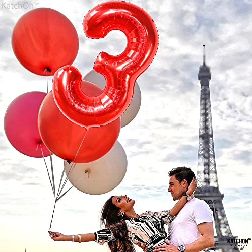 Image of KatchOn Red Number 3 Balloon 40 Inch, 3 Birthday Decorations