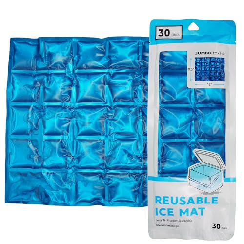 Jacent Reusable Ice Pack Mat Flexible 30-Cube Gel Freezer Sheet for Coolers Lunch Bags Food Storage & Outdoor Use Jumbo 12 x 9.5 Inch