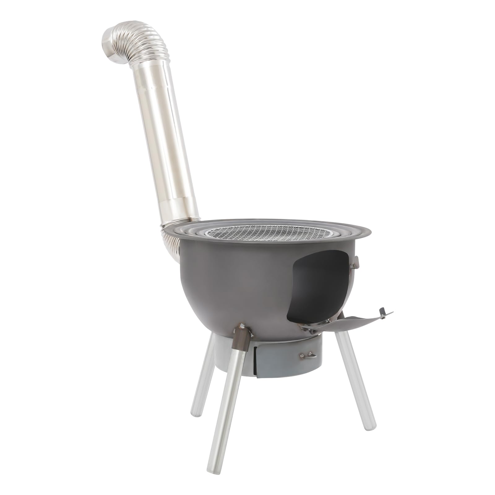 Barbecue portatile a carbonella, forno a legna con griglia, forno da campeggio con camino e cenere e 3 anelli wok, barbecue a carbonella fino a 150 kg, ideale per 3-6 persone