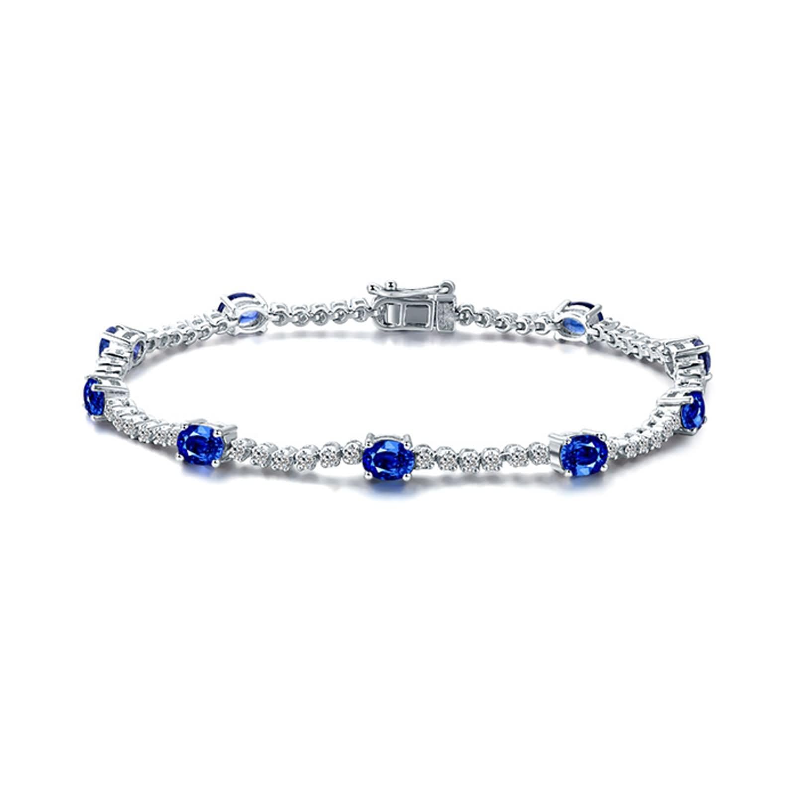 Pulseras de Mujer Oro Blanco 9 Kilates / 14 Kilates / 18 Kilates, Oval con Rubí y Diamante, Cadena Extensible 16 CM + 5 CM, Pulsera Ajustable Mujer Cadena Plata Rojo