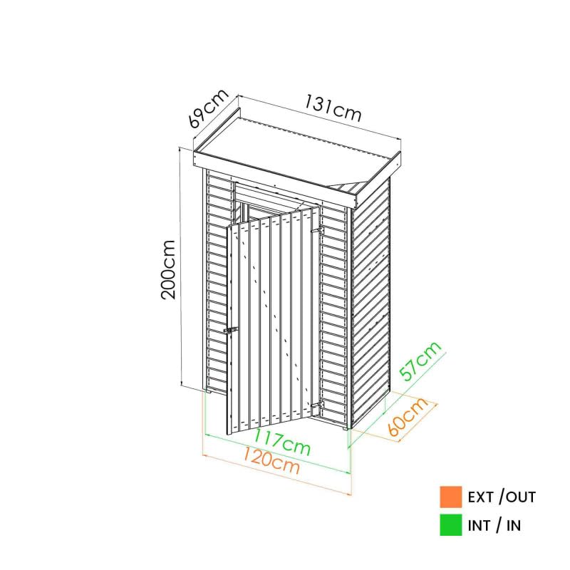 Armoire de Jardin Bois Theo - 0,7 m² - 131 x H69 x 200 cm -