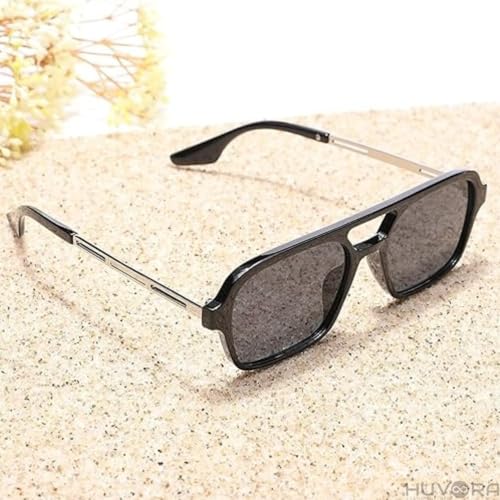 Image of Retro Flat Square 70's Aviator Double Bridge Metal Sunglasses for Men Women | Anti Blue UV Protection Zero Power Stylish Computer Night Driving Glasses | Trendy Branded Goggles