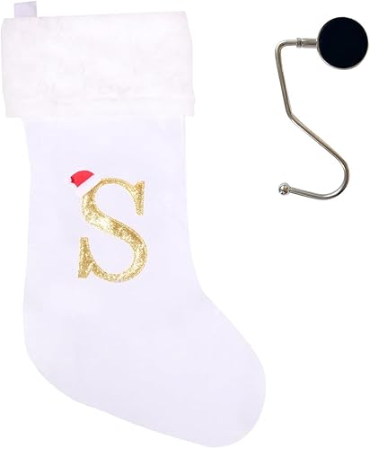 Vista 107 de Medias de Navidad con monograma de 20 pulgadas con letras, medias de Navidad súper suaves, medias grandes con monograma, medias de letras rojas