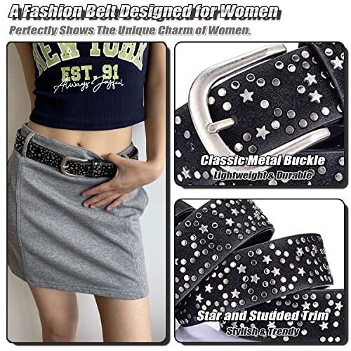 Women's Studded Fashion Waist Belt, Leather Belt with Metal Rivet & Stars, Ladies Trendy Belt for Jeans Pants Shorts2