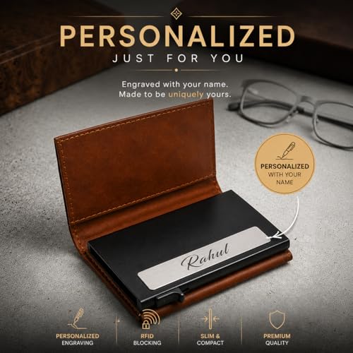 Image of RFID Protected Wallet | Personalised Gift for Man Custom Name |Pop-up Card Holder | Up to 8 Cards | Credit & Debit Cardholder