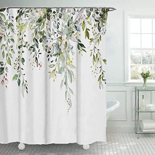 Qidordour Stoff Duschvorhang Grün Blumen Badezimmer Duschvorhänge Schimmel und Schimmelresistent mit Haken 183 x 183 cm Wasserdichtes Polyester Beschwerter Saum Waschbarer Duschvorhang für Badezimmer Cover