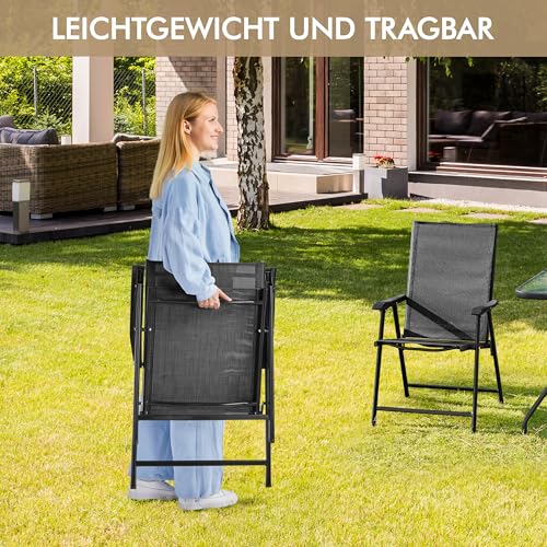 Yaheetech 2er Set Gartenstühle, Hochlehner Klappstühle Terrassenstühle mit Rückenlehne & Armlehnen, Klappbare Outdoor-Stühle Essstühle bis 150 kg Belastbar Schwarz