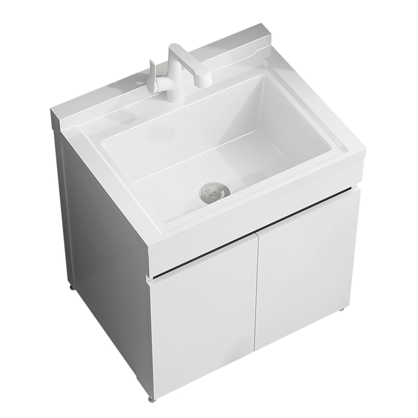 Lavandino con armadio e rubinetto estraibile, mobiletto da bagno autoportante, con rubinetto dell'acqua calda e fredda, per lavanderia, ripostiglio, cantina, un colore, 60 cm