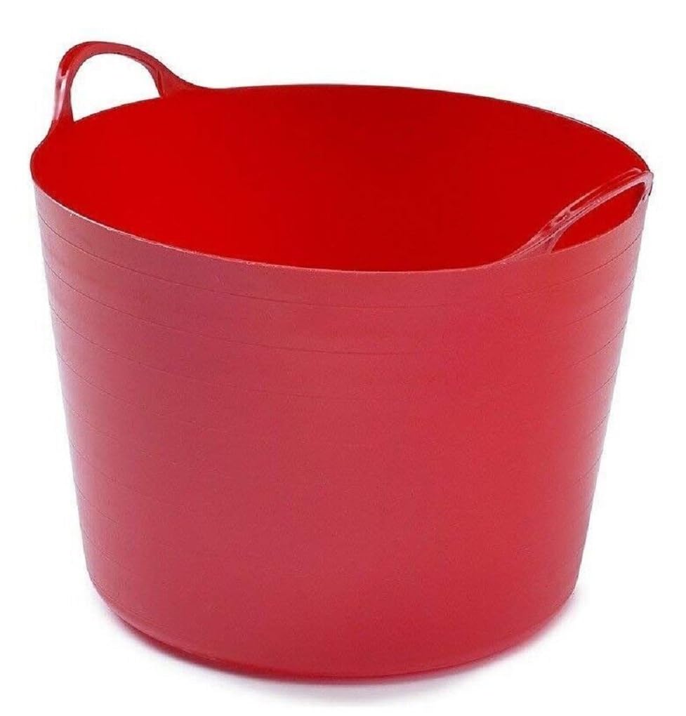 FLEXI TUB WITH HANDLE BUILDER TRUG CONSTRUCTION CONTAINER BUCKET LAUNDRY BASKET UK (Red, Medium)