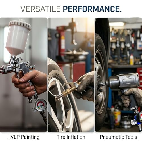 Image of LE LEMATEC Air Compressor Regulator with Pressure Gauge, Accurately Controls Air Flow for Spray Guns & Air Tools (Ar01, 1 /4 Universal)