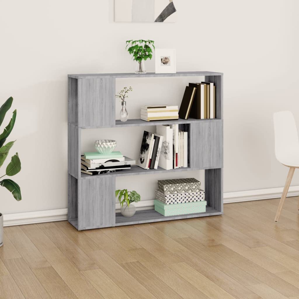 Klassisches Bücherregal Grau Sonoma 100x24x94 cm, 3 Fachböden aus Holzwerkstoff, stabil und feuchtigkeitsbeständig, als Raumteiler nutzbar, einfache Reinigung mit feuchtem Tuch,
