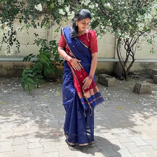 Image of Original Maheswari Cotton Silk Saree for Women | Kanjivaram Pure Silk Cotton Sari with Blouse | Zari Work | Tassels | Handloom Weave