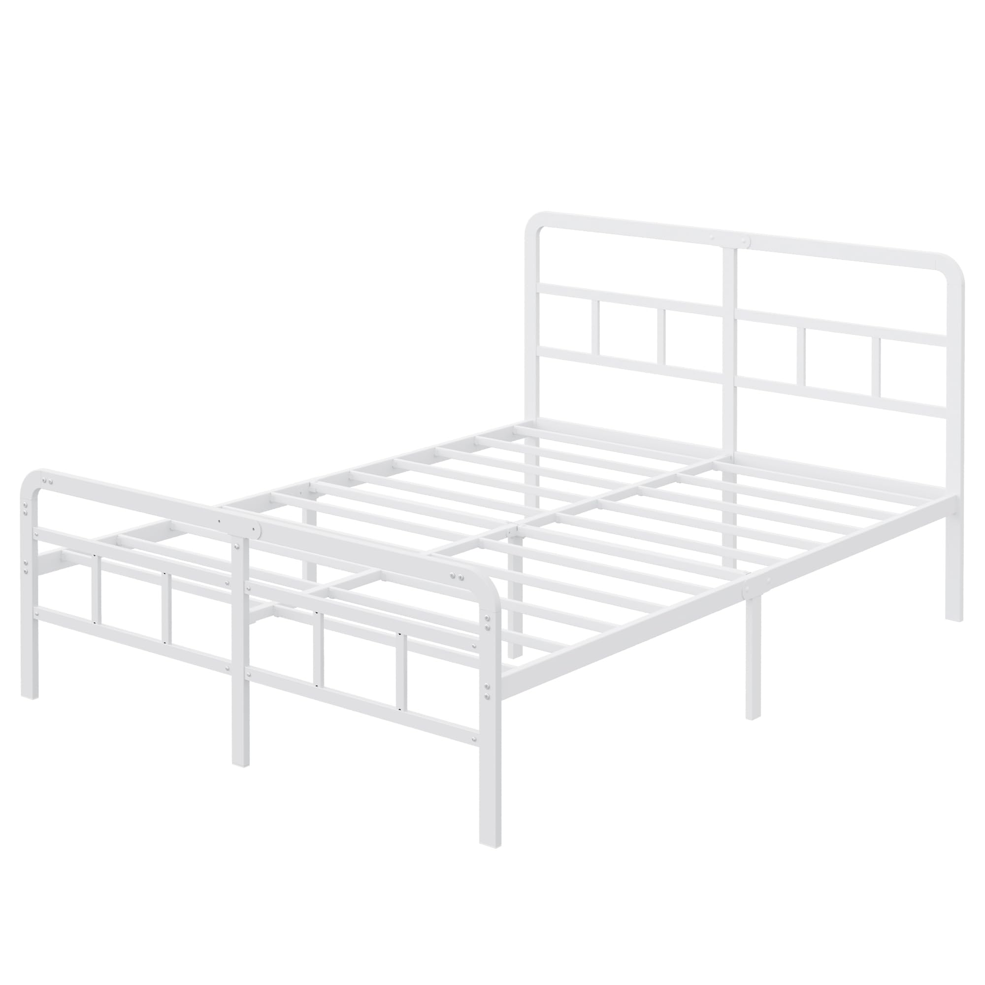 Yicensen Letto Matrimoniale 150x200 cm con Testiera e Pediera in Metallo, Rete a Doghe in Metallo Altezza 36cm, Giroletto Letto Stabile, Facile Montaggio, Silenzioso, Moderno Bianca