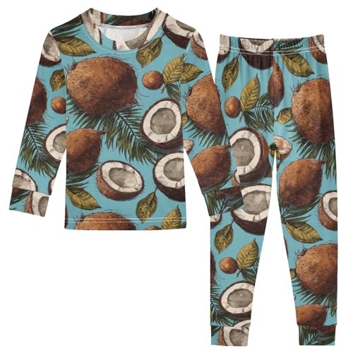 Pajama Sets Long Sleeve Coconut Leaves and Fruits Soft Comfy Sleepwear 2 Piece PJS 3-8T