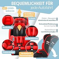 KIDIZ® Autokindersitz mit Isofix i-Size R129 100-150cm bis 12 Jahre, Kinderautositz Gruppe 1/2/3, mitwachsender Kindersitz, 5-Punkt-Gurt & höhenverstellbare Kopfstütze, Sitzerhöhung Auto, Rot – Ansicht 6