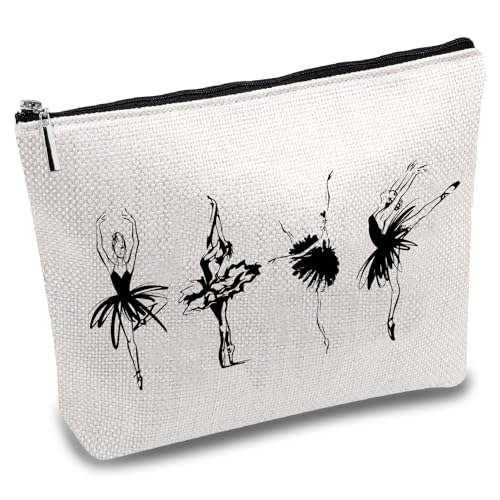 CREATCABIN Bolsas Maquillaje Bailarina Ballet,Bolsa Cosméticos Lona,Estuche Multiusos Bolsa Cremallera Metal,Artículos Tocador,Bolsas Viaje,Portátil para,Estudiantes,Amantes Danza,Regalo 25x18cm