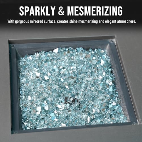 Skyflame 10-Pound Fire Glass for Fireplace Fire Pit and Landscaping, 1/4-Inch Aqua Blue Reflective
