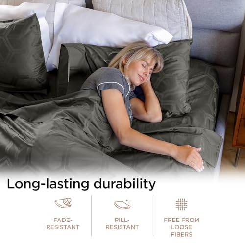 Image of Threadmill 100% Cotton Sheets for Full Size Bed - 600 Thread Count Full Bed Sheets Set with 16 inch Deep Pocket - Jacquard Sateen Weave 4-Piece Bedding Set with Cooling Effect, Dark Grey