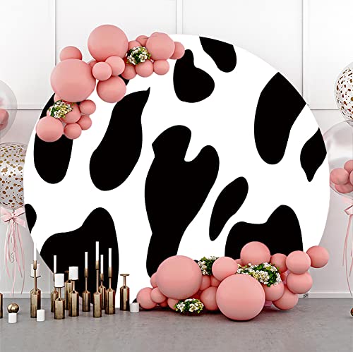 SDOTPMT Diameter 6.5ft Black and White Milk Cows Skin Printed Round Backdrop Cover Cartoon Cute Polyester Photography Circle Background for Baby Shower Newborn Party Cake Table Banner Studio Props - Image 3