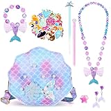 Set de déguisement pour sirène : Ce coffret comprend 1 sac à main en forme de queue de sirène, 1 collier et 1 bracelet en forme de queue de sirène, 1 barrette d'extension de cheveux colorée pour enfants, 1 paire de boucles d'oreilles à clip et 1 bague en forme de pentagramme
