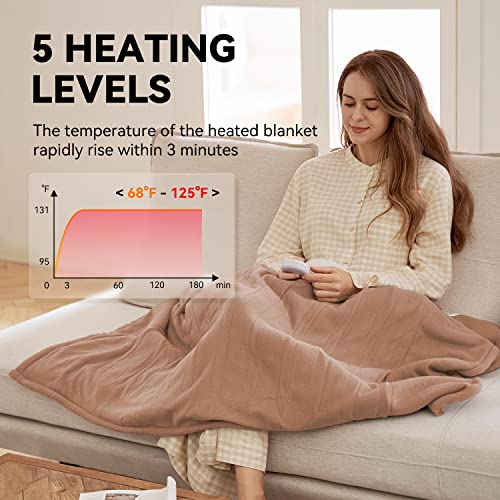 Warm Storm Heated Blanket Throw 50"X 60" Soft Polar Fleece & Sherpa Electric Blanket Throw With 5 Heat Settings 4 Hours Auto-Off Overheating Protection Heating Blanket For Couch Home Office Camel #TOP1