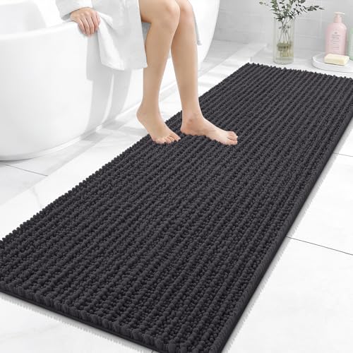 Image of OLANLY Long Bathroom Rugs Runner 59x24, Thick Soft and Absorbent Chenille Bath Mat, Non-Slip, Machine Washable Quick Dry Bath Rugs for Tub Shower Floor, Home Decor Accessories, Dark Grey