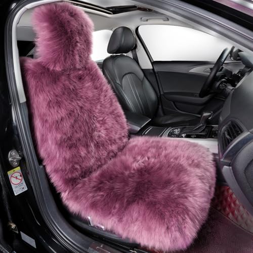 Image of OGLAND Fluffy Sheepskin Car Seat Cover for Soft Natural Wool Cushion Pad