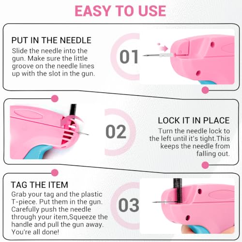 Image of Stitch Gun for Clothes - Handheld Quick Clothing Fixer - Tagging Gun for Clothing, Sewing Kit - Includes 6 Fine Needles, 1000 White & 1000 Black Fasteners (Pink Blue)