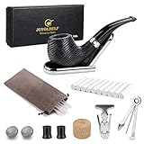Joyoldelf Oak Tobacco Pipe, Smoking Pipe with Foldable Stand, Pipe Reamer, 3-in-1 Pipe Scraper and Other Accessories, Bonus a Pipe Pouch with Gift Box