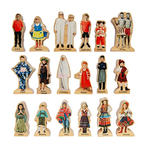 THE FRECKLED FROG People Around the World - Set of 18 - Ages 1+ - Wooden Blocks for Toddlers - Includes People from 18 Countries - Double-Sided