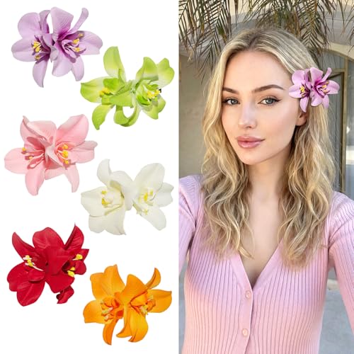 DIELOVEHUA 6 Pezzi Hawaii Fiore per Capelli Donna, Clip Fiore Tropicali Artificiali, Fiori Hawaiana Accessori Capelli per Ragazze Donne, per Estate Spiaggia, Vacanza, Festa (Stile A)