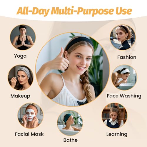 image for HSEM Headbands for Women - 6 Pack Wide Elastic Hairbands | Ultra-Soft 