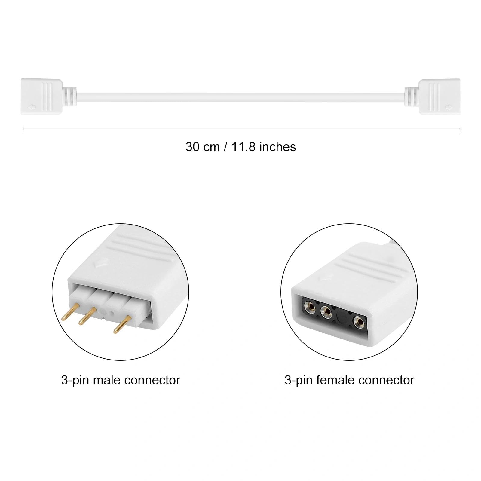 HENGBIRD Lot de 2 Câbles d'Extension ARGB 5V 3 Broches 30 cm Connecteur pour Bande LED Répartiteur Blanc