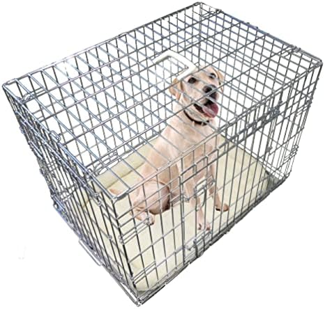 Ellie-Bo Dog Crate Dog Cage For Dogs from Small to Large, Foldable Puppy Crates with Cushion, Non-Chew Metal Removable Tray Silver Folding 2 Door Crate, Extra Large Size 42-inch(107cm) Black
