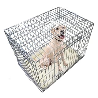 Ellie-Bo Silver Deluxe Small 24-inch Folding 2-Door Dog Cage/Crate with Metal Tray and Dog Bed Mat
