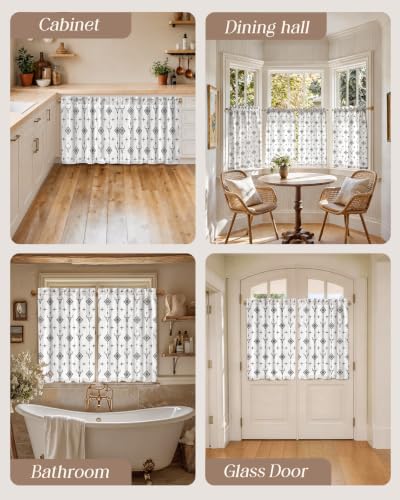 Image of Miss Adola Boho Kitchen Curtains - 36 Inch Length Linen Blend Western Cow Cafe Curtains Western Tier Curtain Short Drapes Rod Pocket for Bathroom Living Room Windows Light Filtering, 2 Panels