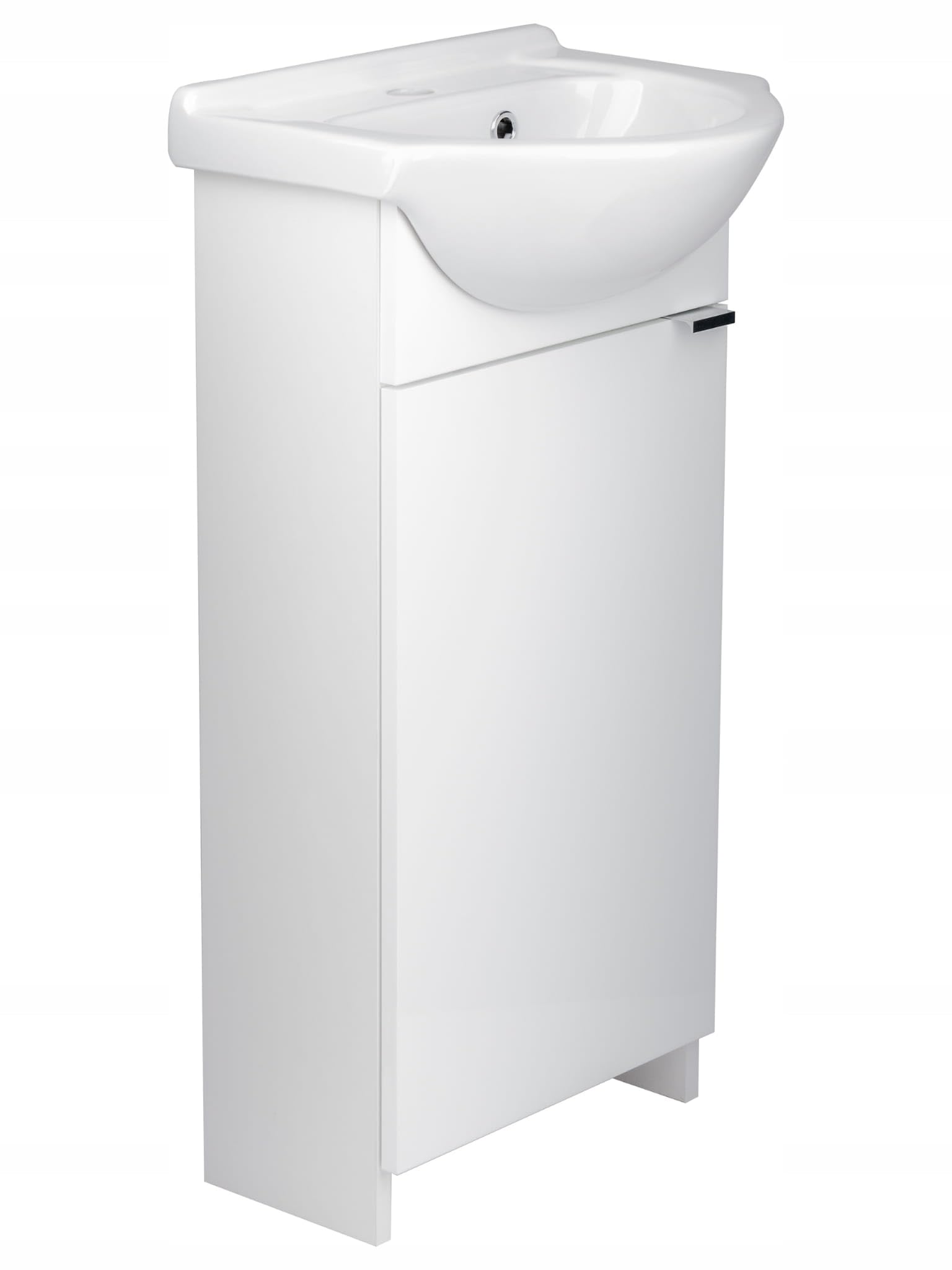 .Deftrans Domodomo - Mueble de baño con Lavabo, 86 x 38 x 19,6 cm, Color Blanco, Lavabo de cerámica, Armario de pie para baño pequeño Credo con Grifo