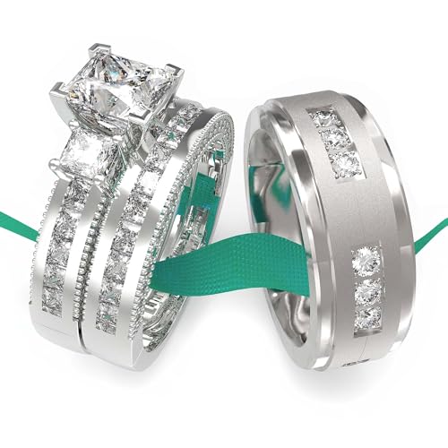 Wedding Ring Sets His And Hers Promise Ring Wedding Ring Sets His And Hers Couples Women 925 Sterling Silver Square Cut Moissanite Man titanium Moissanite Wedding Band